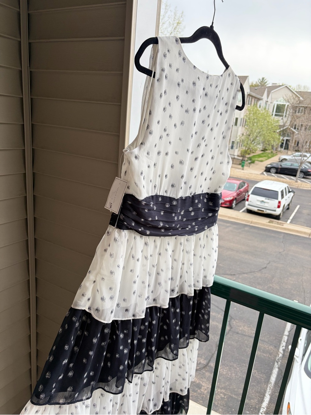 🆕✨ 1.STATE Polka Dot Tiered Maxi Dress Size 14 White Navy Chiffon Casual Party - Picture 7 of 17